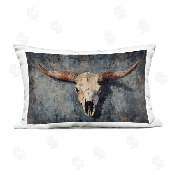 Stupell Industries Nina Blue | Antique Distressed Cow Skull Printed Throw Pillow