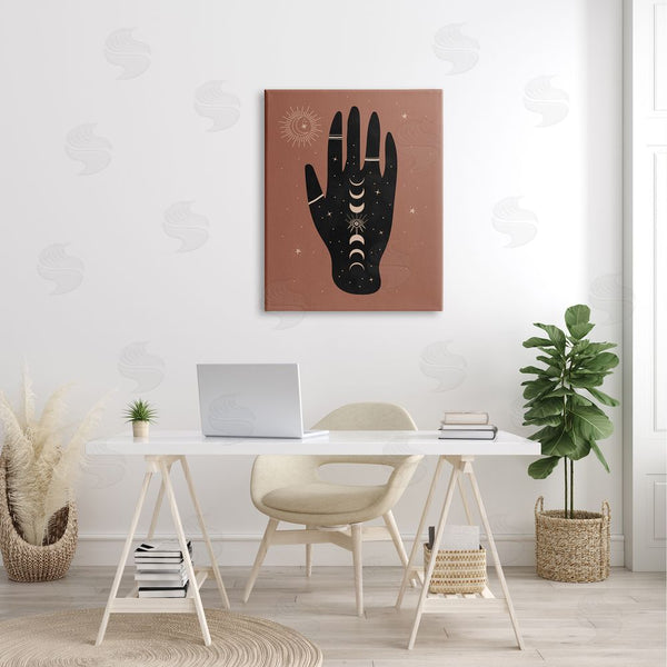Stupell Industries Nina Blue | Astral Bohemian Chic Hand Lunar Phases Gold Tattoo Wall Art