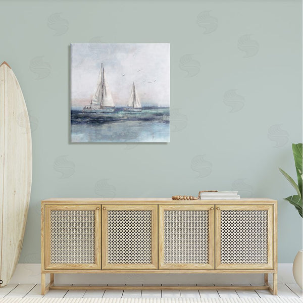 Stupell Industries Nina Blue | Birds Surrounding Sailboats Ocean Waves Wall Art