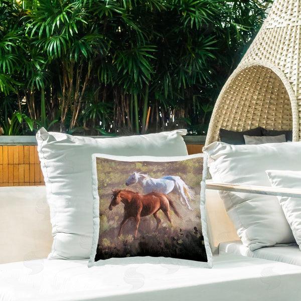 Stupell Industries Nina Blue | Brown & White Wild Horses Printed Throw Pillow