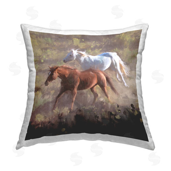 stupell industries Nina Blue | Brown & White Wild Horses Printed Throw Pillow
