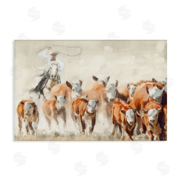 stupell industries Nina Blue | Cowboy Cattle Roundup Wall Art