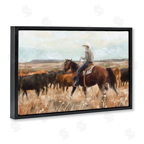 Stupell Industries Nina Blue | Cowboy Rounding Cattle