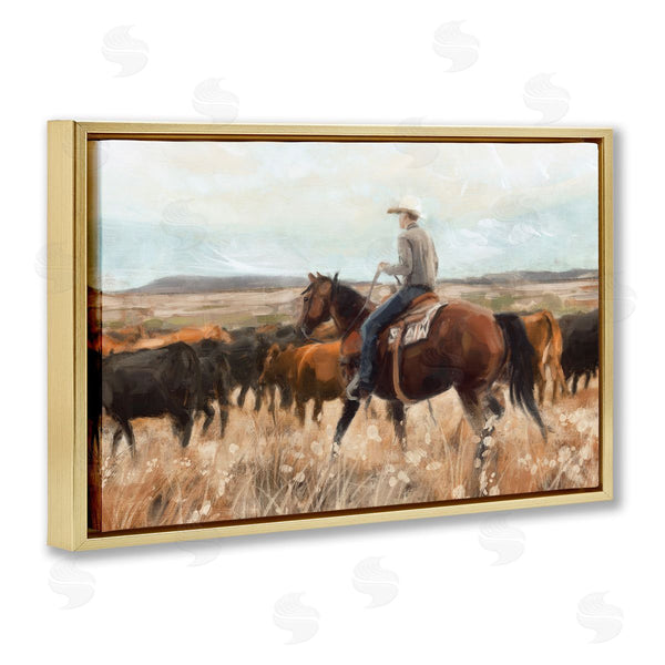 Stupell Industries Nina Blue | Cowboy Rounding Cattle