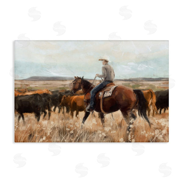 stupell industries Nina Blue | Cowboy Rounding Cattle