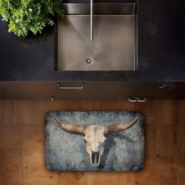 Stupell Industries Nina Blue | Dark Vintage Cow Skull Anti-Fatigue Mat