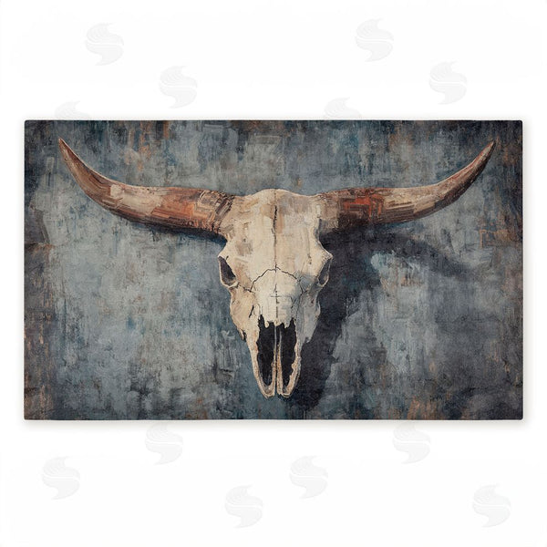 stupell industries Nina Blue | Dark Vintage Cow Skull Non-Woven Door Mat