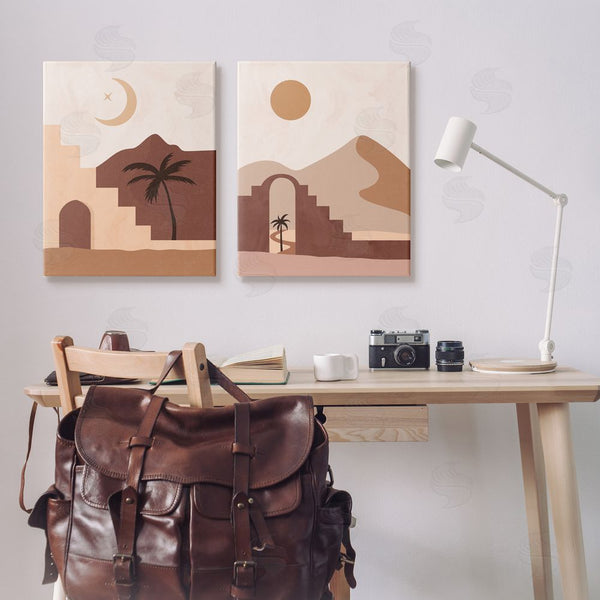 Stupell Industries Nina Blue | Desert Oasis Retreat Day Night Palm Dune Wall Art
