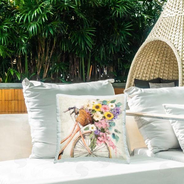 Stupell Industries Nina Blue | Flower Swathed Bicycle Printed Throw Pillow