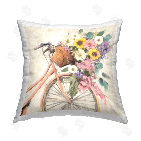 stupell industries Nina Blue | Flower Swathed Bicycle Printed Throw Pillow