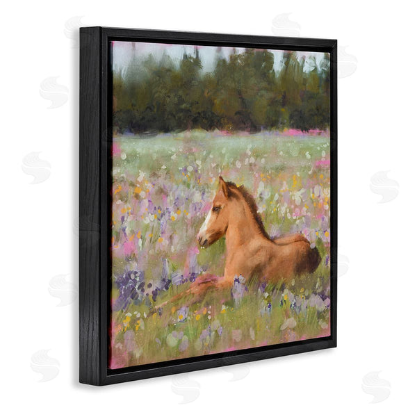 Stupell Industries Nina Blue | Foal Horse Lounging Flower Meadow