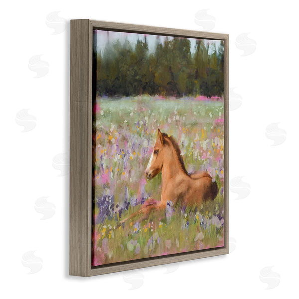Stupell Industries Nina Blue | Foal Horse Lounging Flower Meadow