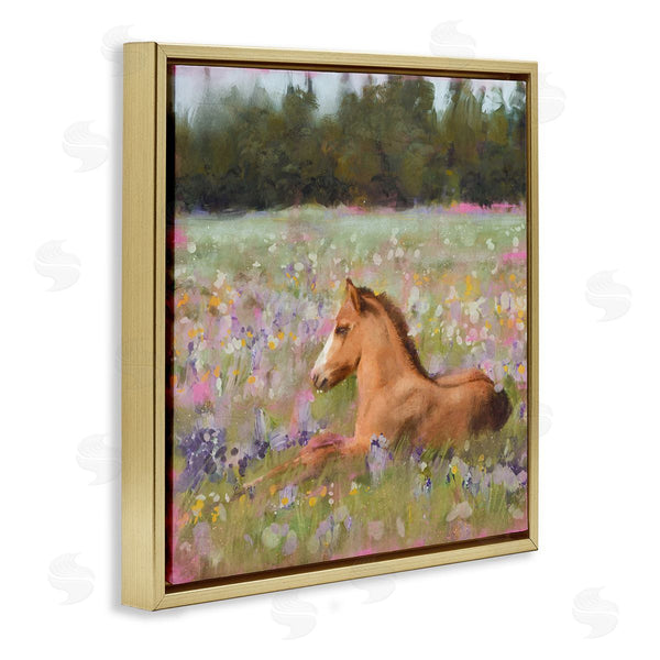 Stupell Industries Nina Blue | Foal Horse Lounging Flower Meadow