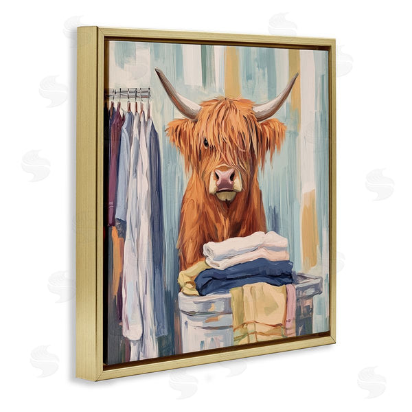 Stupell Industries Nina Blue | Folding Fun Laundry Cow