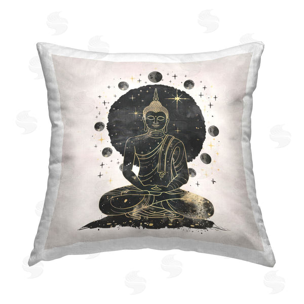 stupell industries Nina Blue | Gilded Sitting Buddha Printed Throw Pillow