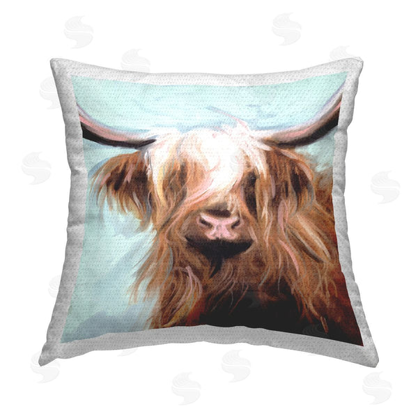 Stupell Industries Nina Blue | Long Haired Cattle Portrait Printed Throw Pillow
