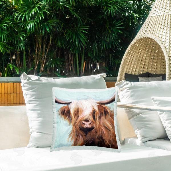 Stupell Industries Nina Blue | Long Haired Cattle Portrait Printed Throw Pillow