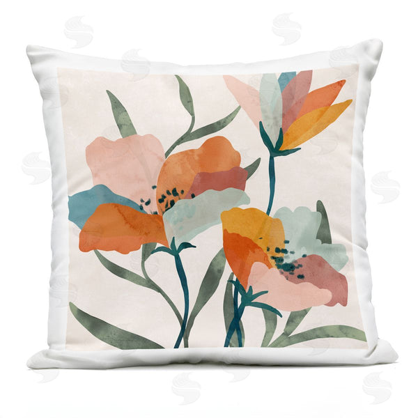 Stupell Industries Nina Blue | Modern Orange Pink Flower Petals Blossoms Printed Throw Pillow