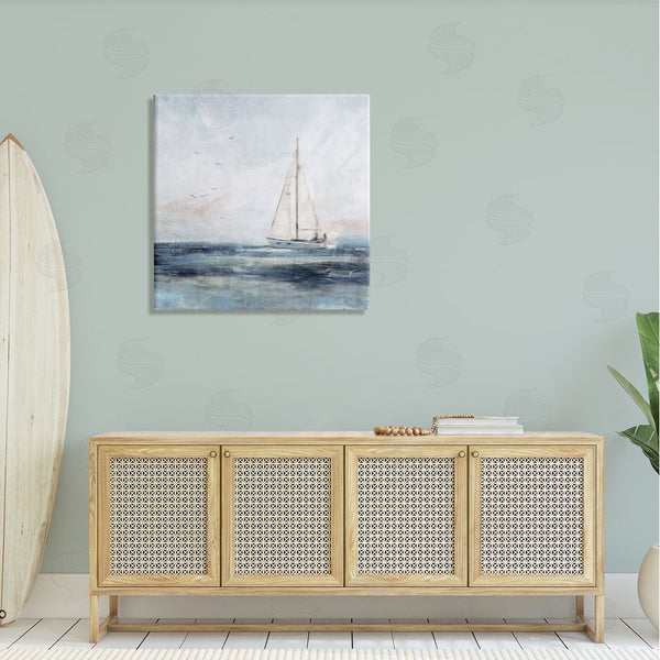 Stupell Industries Nina Blue | Nautical Sailboat Soaring Ocean Birds Wall Art
