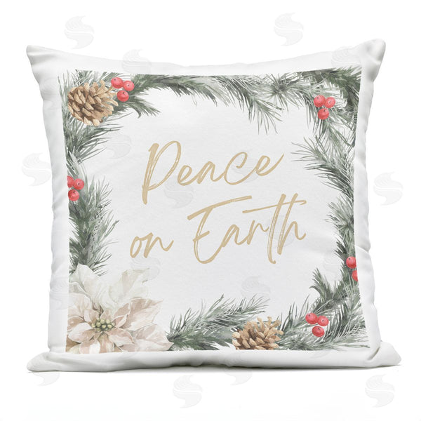 Stupell Industries Nina Blue | Peace On Earth Pinecone Holiday Printed Throw Pillow