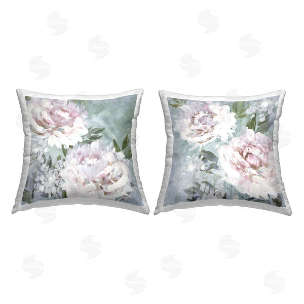 stupell industries Nina Blue | Pink Blooming Peony Flowers Printed Throw Pillow Set