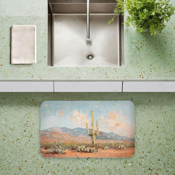Stupell Industries Nina Blue | Pink Desert Cactus Landscape Anti-Fatigue Mat