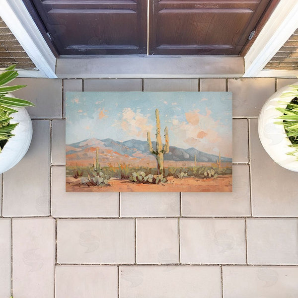 Stupell Industries Nina Blue | Pink Desert Cactus Landscape Non-Woven Door Mat