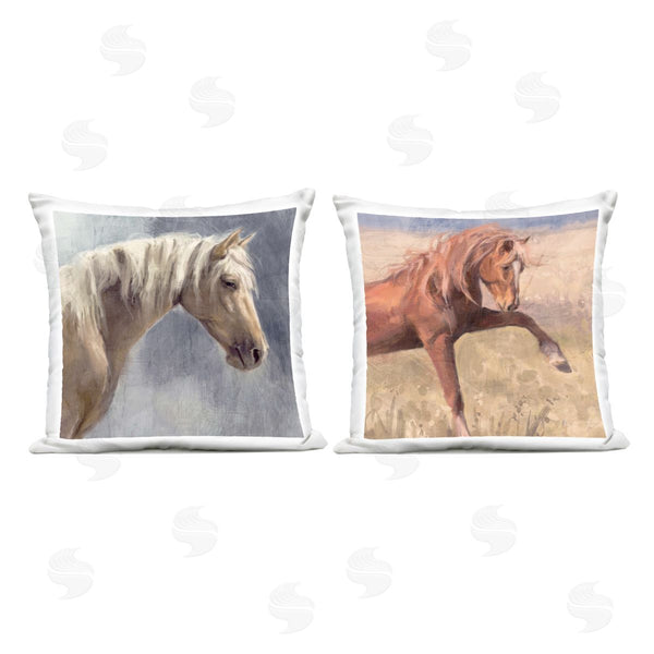 Stupell Industries Nina Blue | Rustic Stallions Portraits Printed Throw Pillow Set