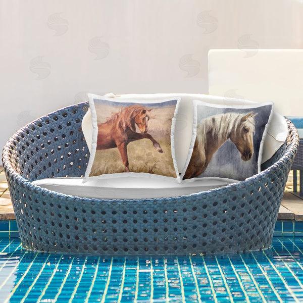 Stupell Industries Nina Blue | Rustic Stallions Portraits Printed Throw Pillow Set
