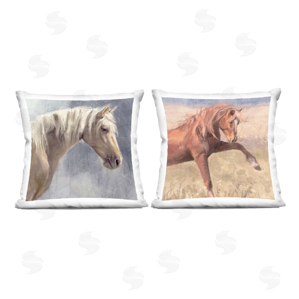 stupell industries Nina Blue | Rustic Stallions Portraits Printed Throw Pillow Set