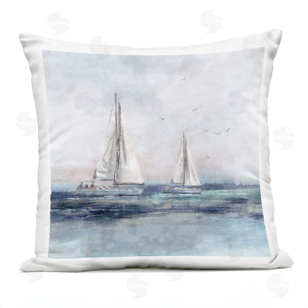 Stupell Industries Nina Blue | Sailboats Floating Ocean Waves Nautical Scene Printed Throw Pillow