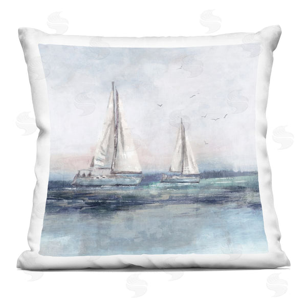 stupell industries Nina Blue | Sailboats Floating Ocean Waves Nautical Scene Printed Throw Pillow