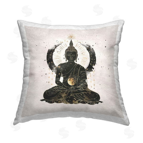Stupell Industries Nina Blue | Sitting Buddha Sun Rays Printed Throw Pillow