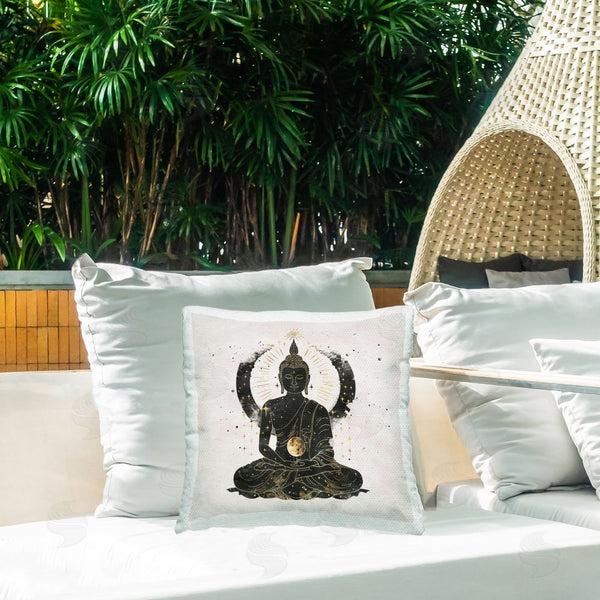 Stupell Industries Nina Blue | Sitting Buddha Sun Rays Printed Throw Pillow
