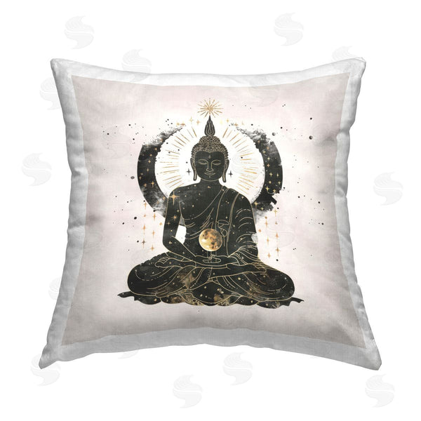 stupell industries Nina Blue | Sitting Buddha Sun Rays Printed Throw Pillow