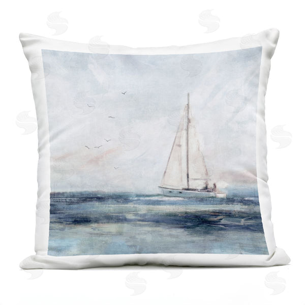Stupell Industries Nina Blue | Tranquil Ocean Scene Distant Floating Sailboat Printed Throw Pillow
