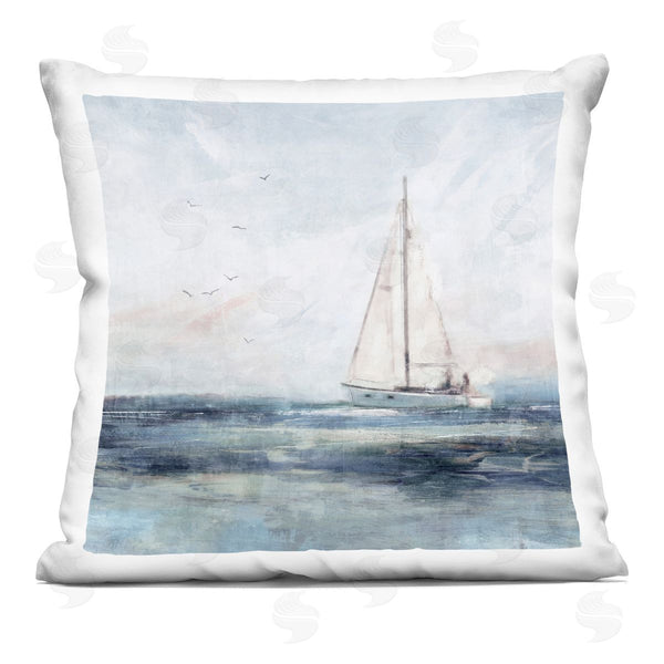 stupell industries Nina Blue | Tranquil Ocean Scene Distant Floating Sailboat Printed Throw Pillow