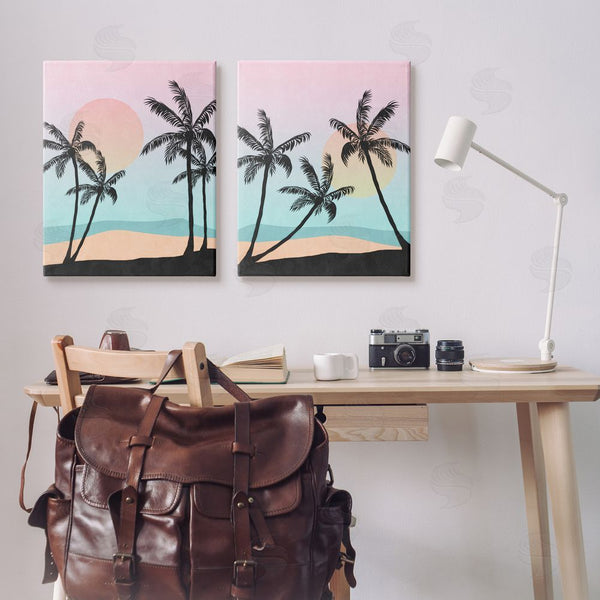 Stupell Industries Nina Blue | Tropical Sunset Sunrise Palm Tree Beach Wall Art