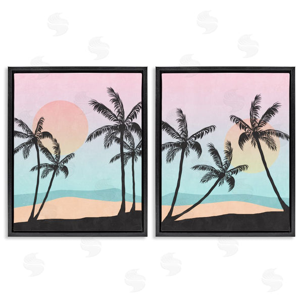Stupell Industries Nina Blue | Tropical Sunset Sunrise Palm Tree Beach Wall Art