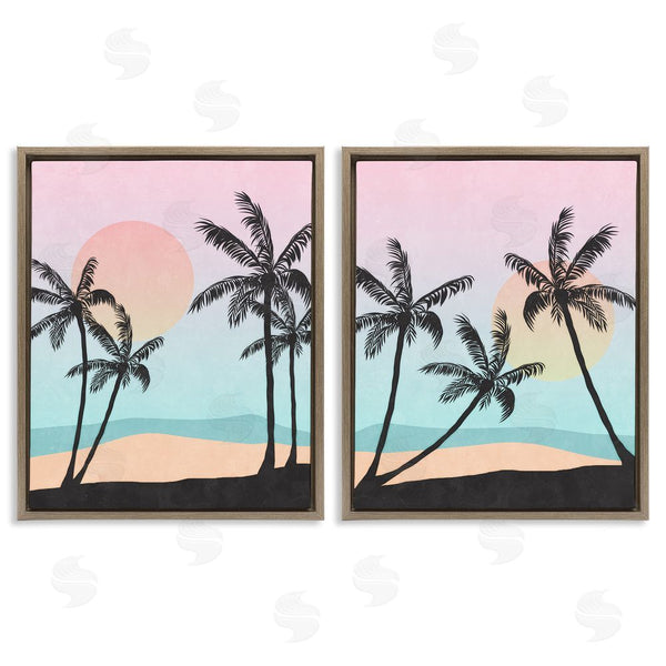 Stupell Industries Nina Blue | Tropical Sunset Sunrise Palm Tree Beach Wall Art