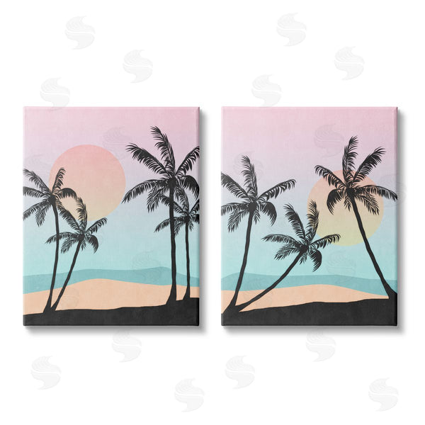 stupell industries Nina Blue | Tropical Sunset Sunrise Palm Tree Beach Wall Art