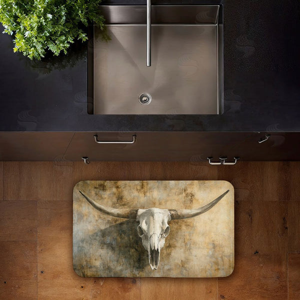 Stupell Industries Nina Blue | Vintage Cow Skull Anti-Fatigue Mat