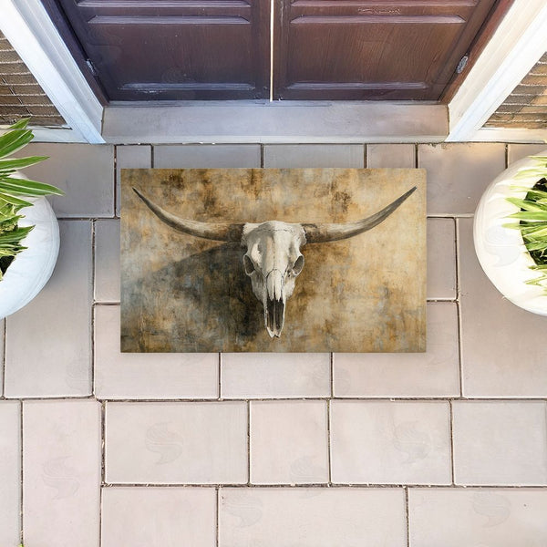 Stupell Industries Nina Blue | Vintage Cow Skull Non-Woven Door Mat