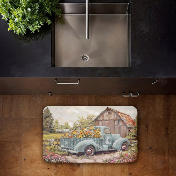 Stupell Industries Nina Blue | Vintage Truck With Flowers Anti-Fatigue Mat