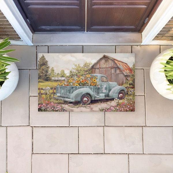 Stupell Industries Nina Blue | Vintage Truck With Flowers Non-Woven Door Mat