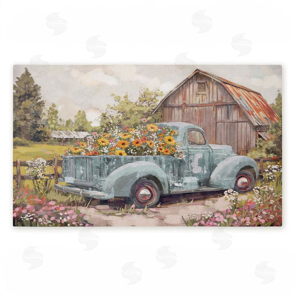 stupell industries Nina Blue | Vintage Truck With Flowers Non-Woven Door Mat