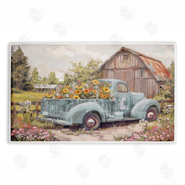 stupell industries Nina Blue | Vintage Truck With Flowers Plush Bath Mat