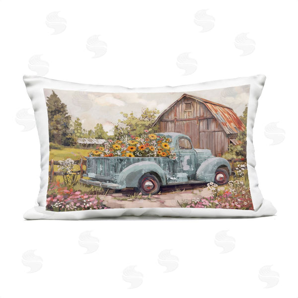 Stupell Industries Nina Blue | Vintage Truck With Mum Flowers Printed Throw Pillow