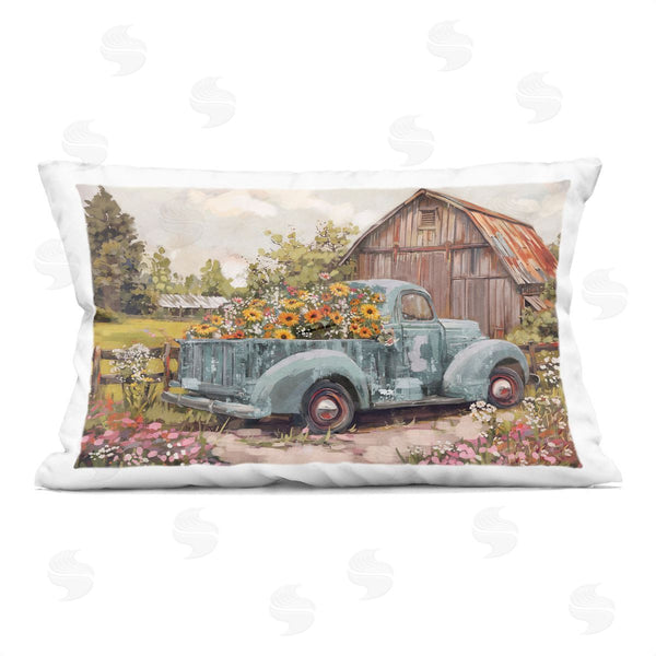 stupell industries Nina Blue | Vintage Truck with Mum Flowers Printed Throw Pillow