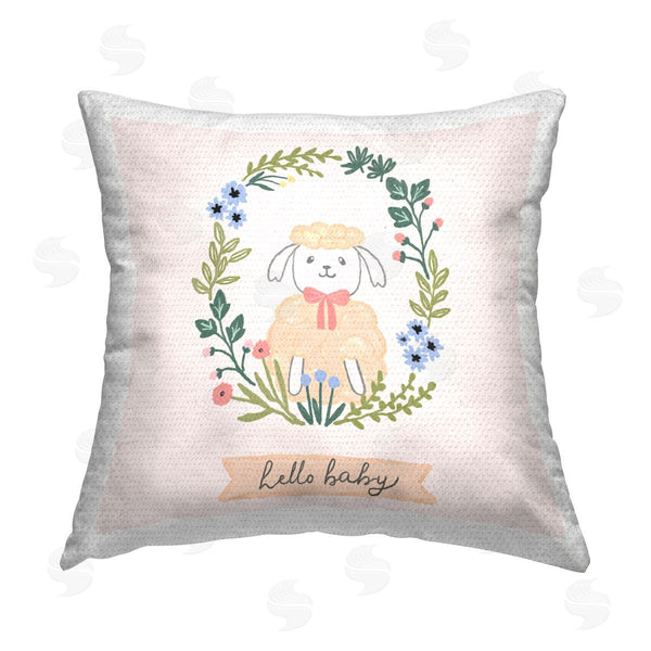 Stupell Industries Nina Muis Surface Design | Hello Baby Floral Lamb Printed Throw Pillow
